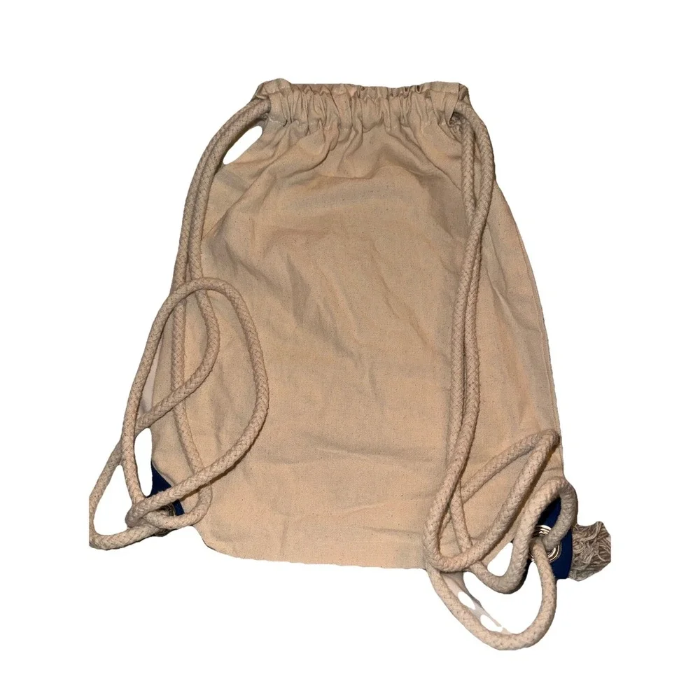 Backpack Rope String Bag Let's Get Nauti Anchor Nautical Beachy Canvas 15 X 13